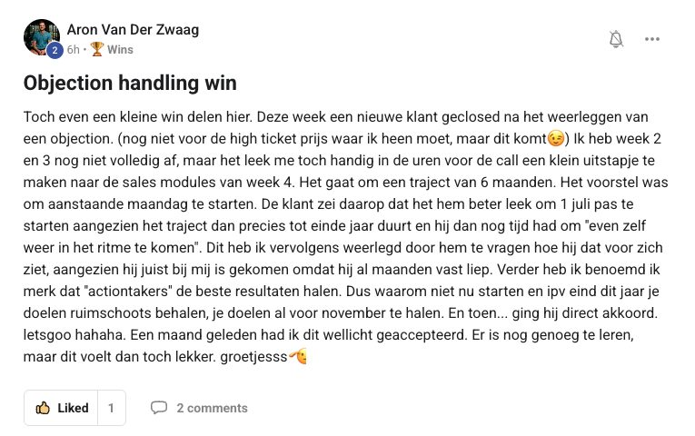 Resultaat van een klant van implement