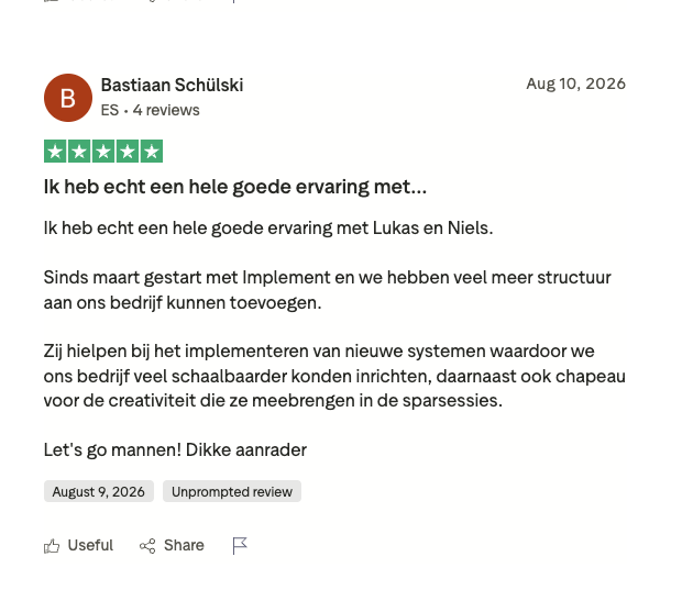 Resultaat van een klant van implement